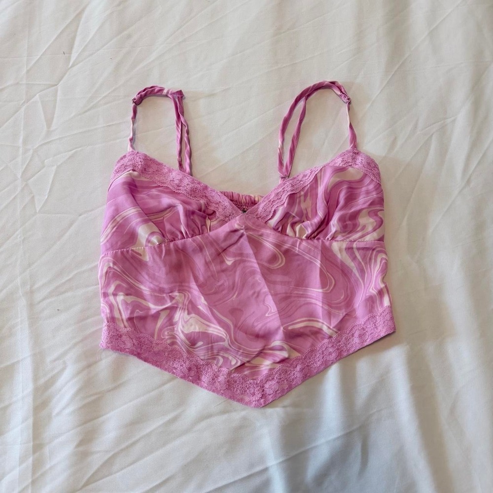 Wild Fable Pink Marble Print Lace Trim Cami Top Y2K XS